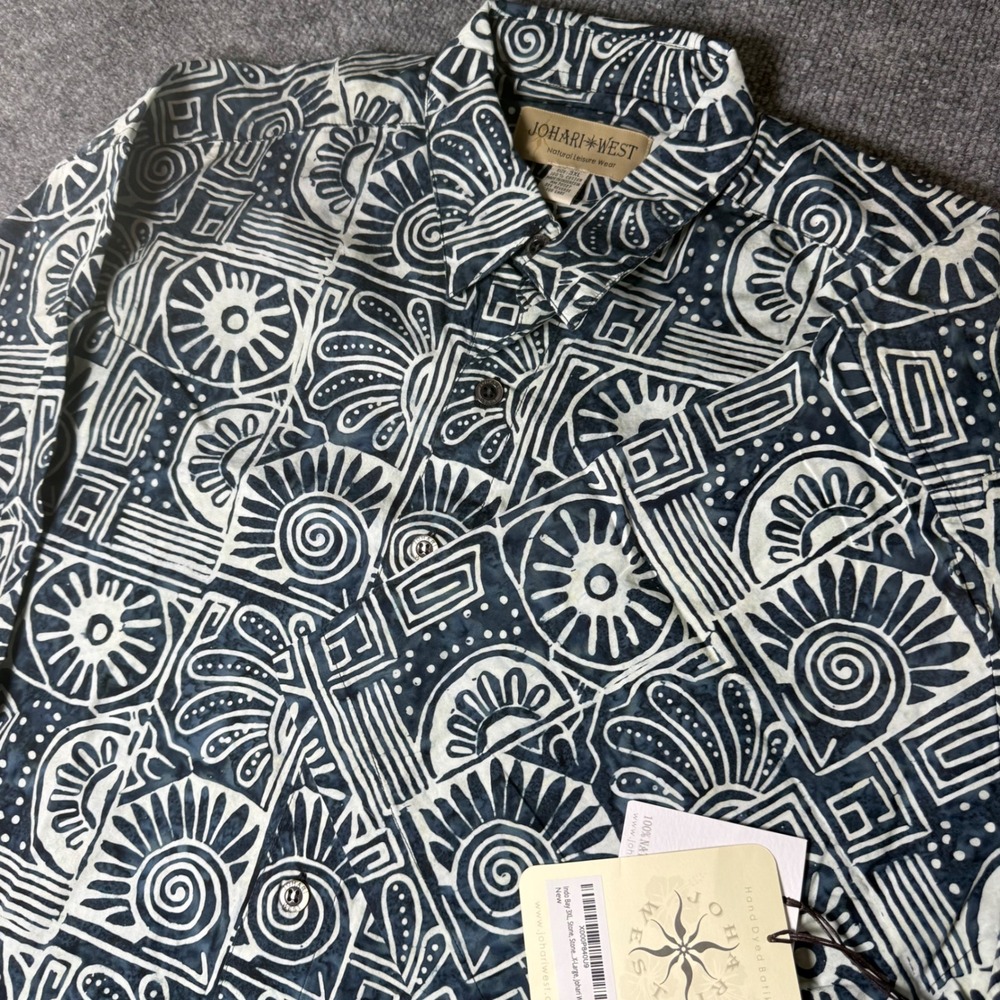 Johari West Mens 3XL Natural Leisure Wear Hand Dyed‎ Batik 100% Cotton Shirt